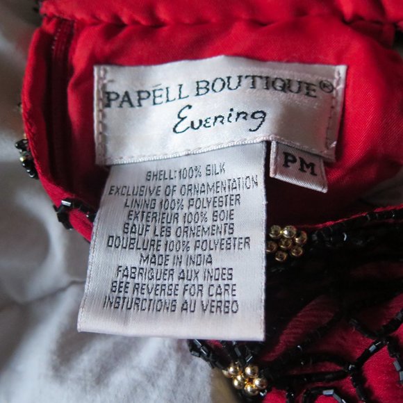 Papell Boutique Silk Evening Red Black Gold Multi-Color Floral Beaded Top - Picture 9 of 9